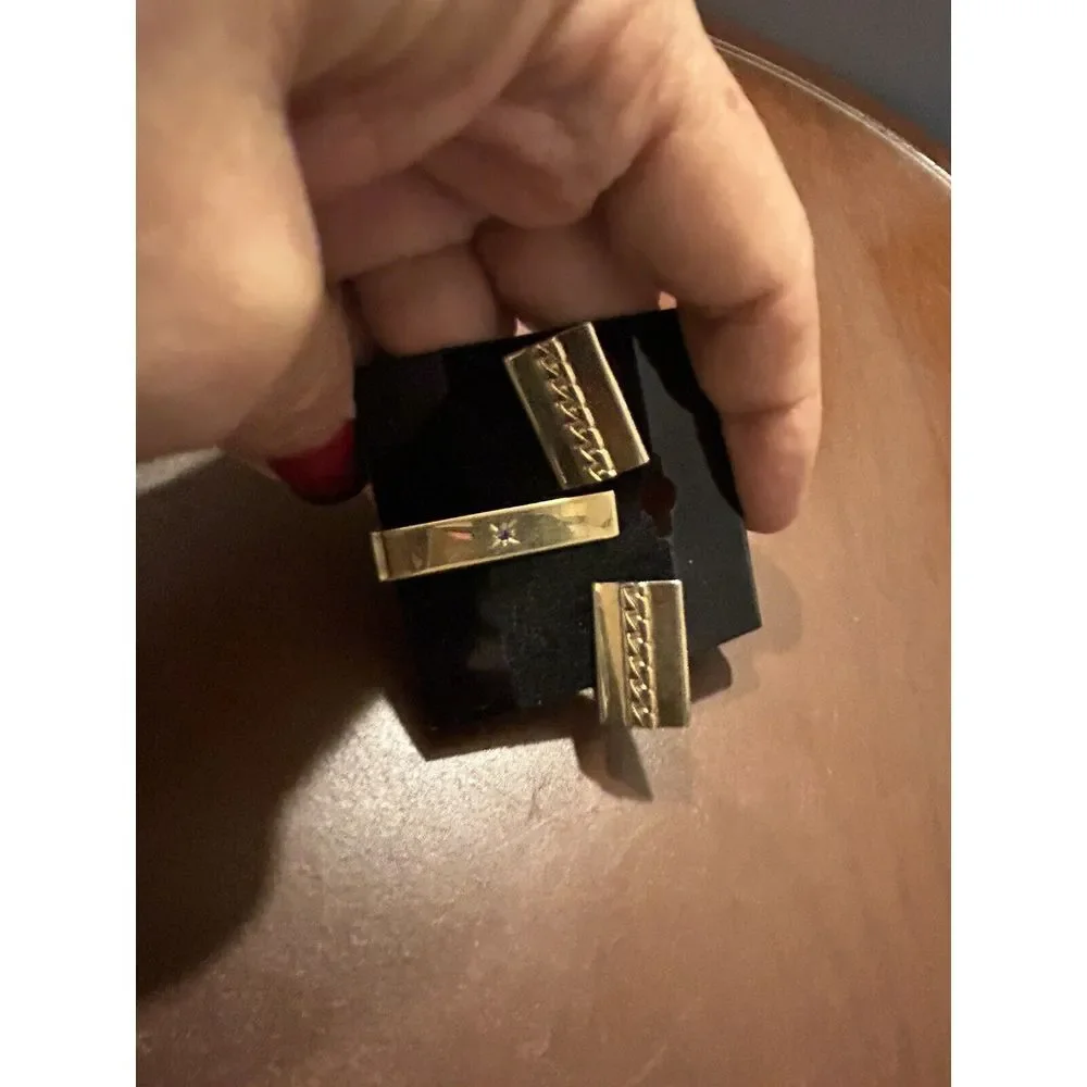 Vintage MCM Goldtone Square Cufflinks & Tie Clip Mid Century‎ Modern Mens